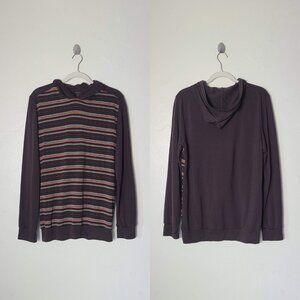 Icebreaker Fine Merino Wool Knit Long Sleeve Hoodie Striped Men Medium